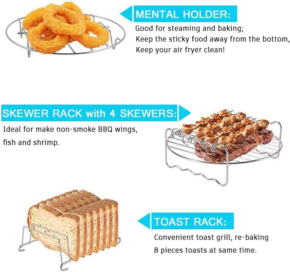 Set 12 accesorii pentru friteuza cu aer cald, compatibil cu modelele Airfryer de 3.3 litri, cu forme de prajituri, tava pentru pizza, tava de coacere, gratare, spatula, clesti si protectie din silicon, universal