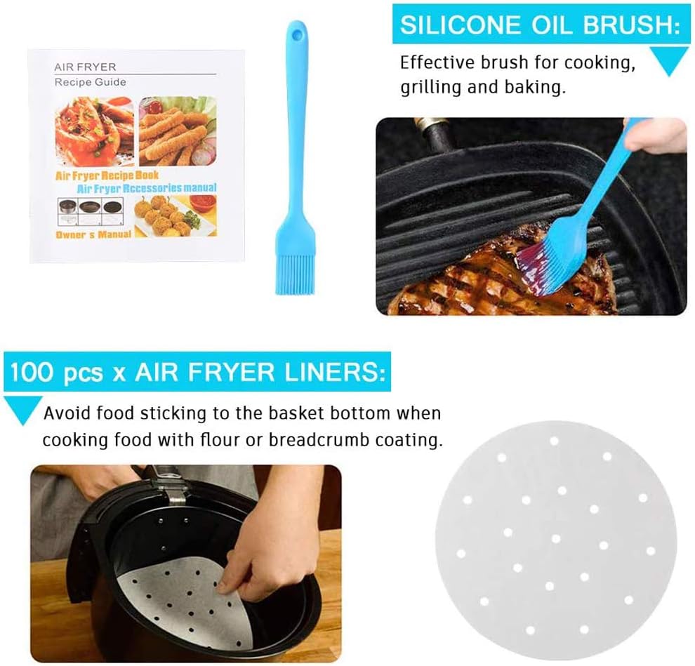 Set 12 accesorii pentru friteuza cu aer cald, compatibil cu modelele Airfryer de 3.3 litri, cu forme de prajituri, tava pentru pizza, tava de coacere, gratare, spatula, clesti si protectie din silicon, universal
