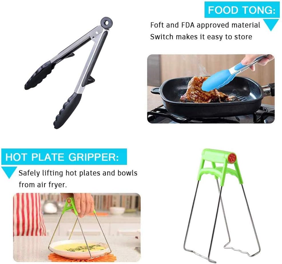 Set 12 accesorii pentru friteuza cu aer cald, compatibil cu modelele Airfryer de 3.3 litri, cu forme de prajituri, tava pentru pizza, tava de coacere, gratare, spatula, clesti si protectie din silicon, universal