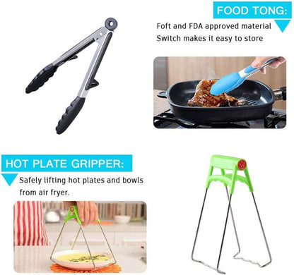 Set 12 accesorii pentru friteuza cu aer cald, compatibil cu modelele Airfryer de 3.3 litri, cu forme de prajituri, tava pentru pizza, tava de coacere, gratare, spatula, clesti si protectie din silicon, universal