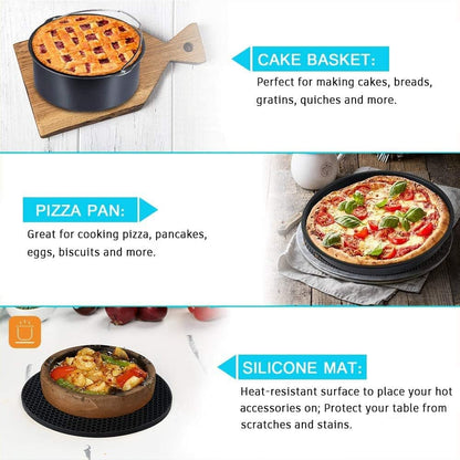Set 12 accesorii pentru friteuza cu aer cald, compatibil cu modelele Airfryer de 3.3 litri, cu forme de prajituri, tava pentru pizza, tava de coacere, gratare, spatula, clesti si protectie din silicon, universal