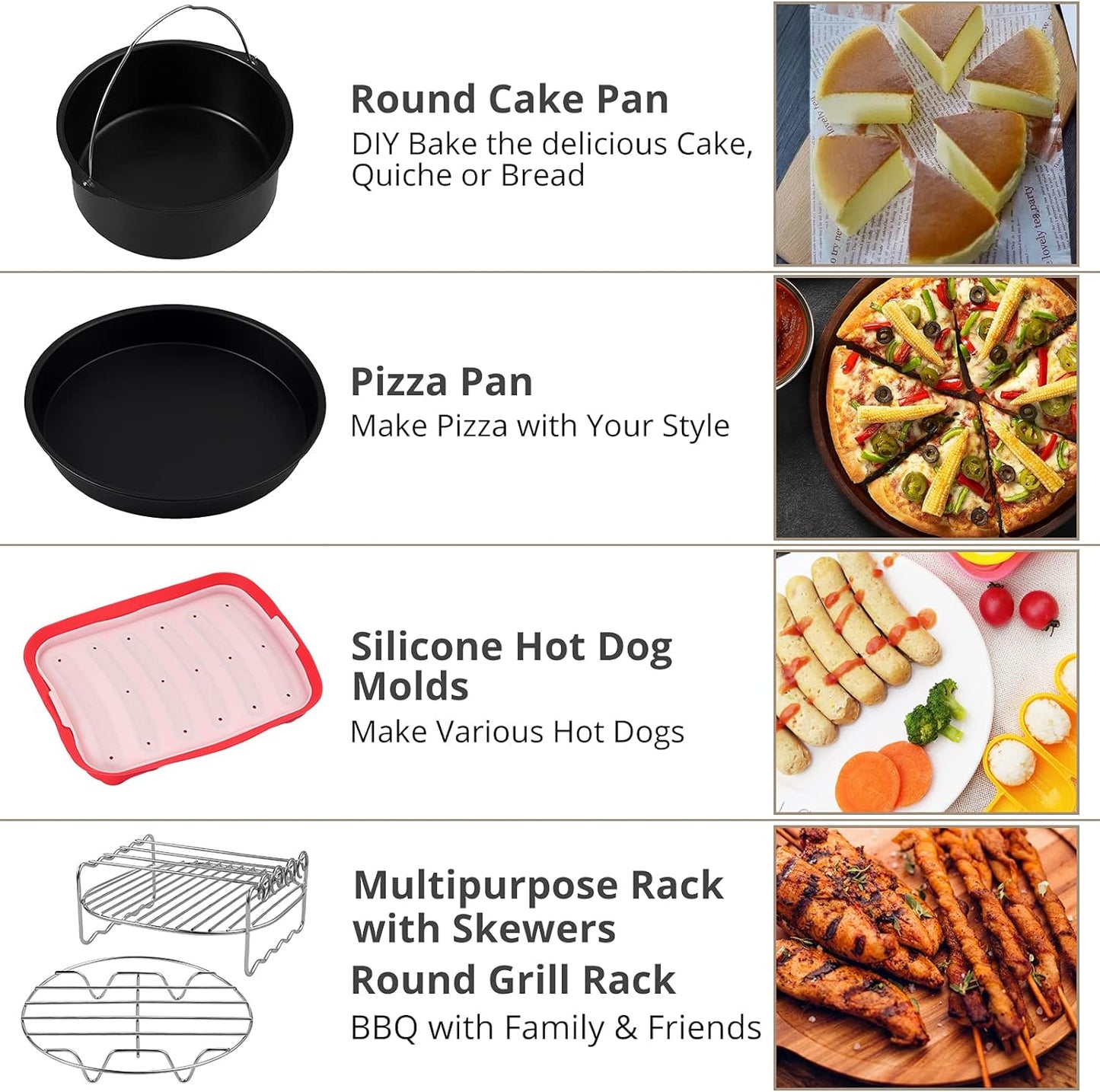 Accesorii pentru Friteuza cu aer cald, set 16 piese, compatibile cu modelele Airfryer de 4.2L-5.8L, Phillips, Gowise, forme de prajituri, tava pentru pizza, tava de coacere, gratare, hartie de copt, spatula, clesti si protectie din silicon