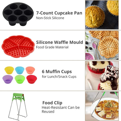 Accesorii pentru Friteuza cu aer cald, set 16 piese, compatibile cu modelele Airfryer de 4.2L-5.8L, Phillips, Gowise, forme de prajituri, tava pentru pizza, tava de coacere, gratare, hartie de copt, spatula, clesti si protectie din silicon