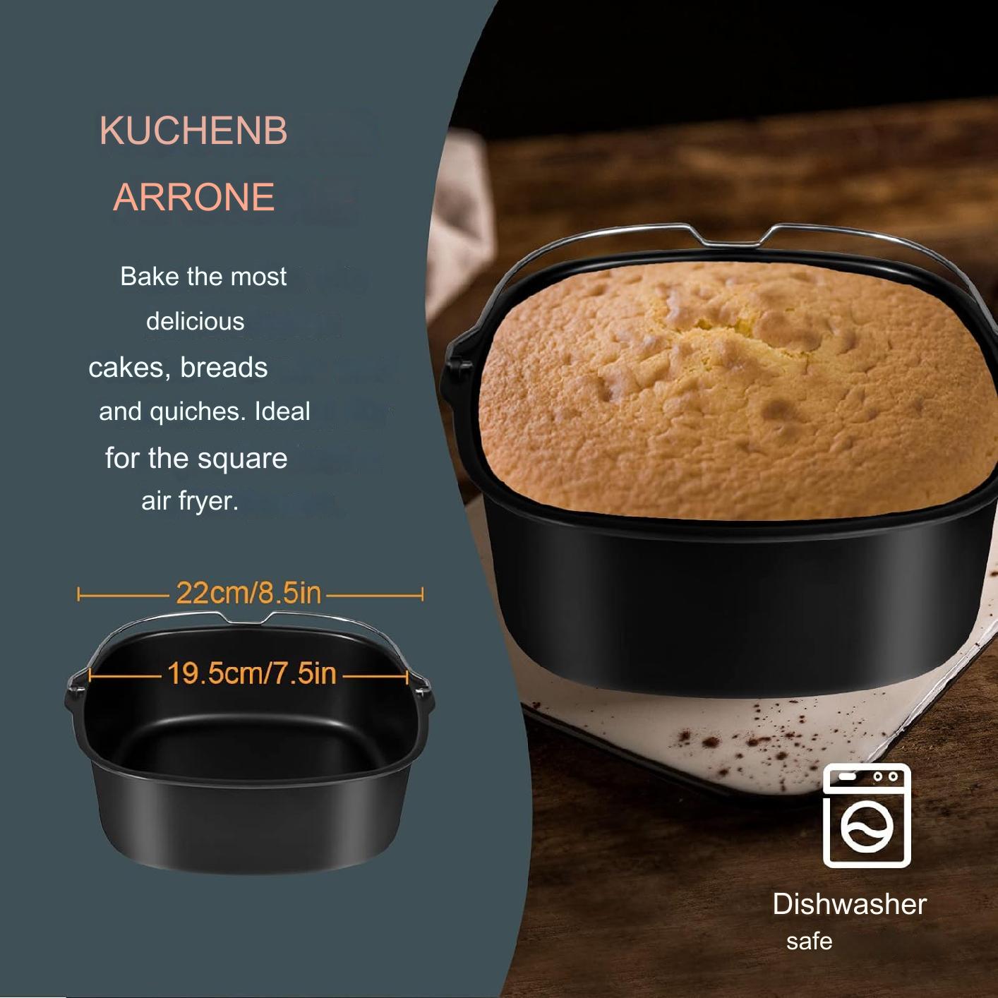 Accesorii pentru Friteuza cu aer cald, set 6 piese, compatibile cu modelele Airfryer Cosori 5,5 L, XXL 5,5 litri Square XL, tava pentru pizza, tava de coacere, gratar, hartie de copt, cleste si suport din silicon
