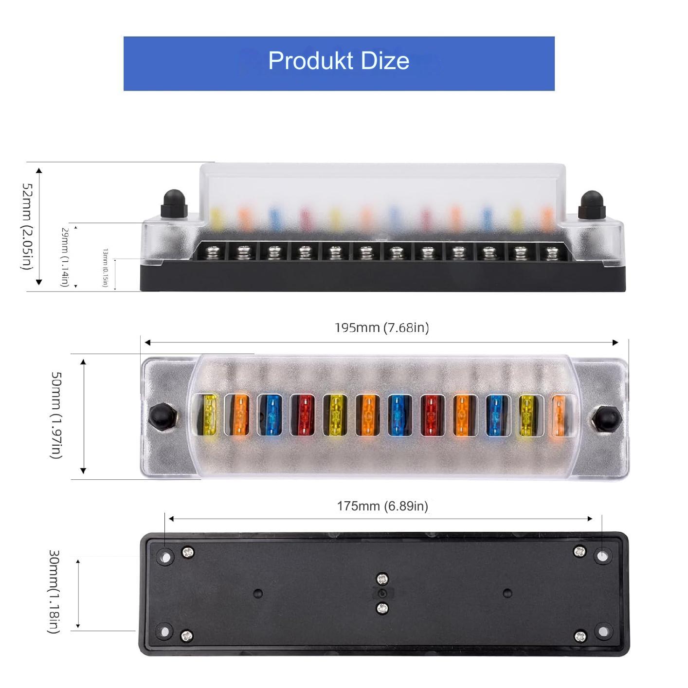 Set panou sigurante auto cu 12 iesiri, 12 V, cu sigurante 5A 10A 15A 20A, cu capac de protectie, rezistent la apa si praf, pentru masina, rulota, barca, autoutilitara, camion