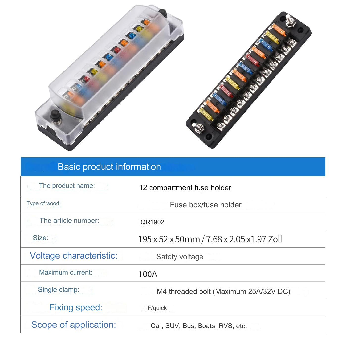 Set panou sigurante auto cu 12 iesiri, 12 V, cu sigurante 5A 10A 15A 20A, cu capac de protectie, rezistent la apa si praf, pentru masina, rulota, barca, autoutilitara, camion