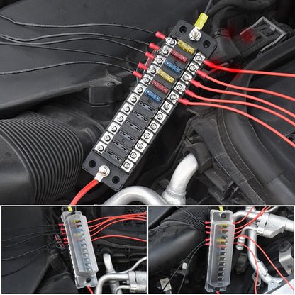 Set panou sigurante auto cu 12 iesiri, 12 V, cu sigurante 5A 10A 15A 20A, cu capac de protectie, rezistent la apa si praf, pentru masina, rulota, barca, autoutilitara, camion