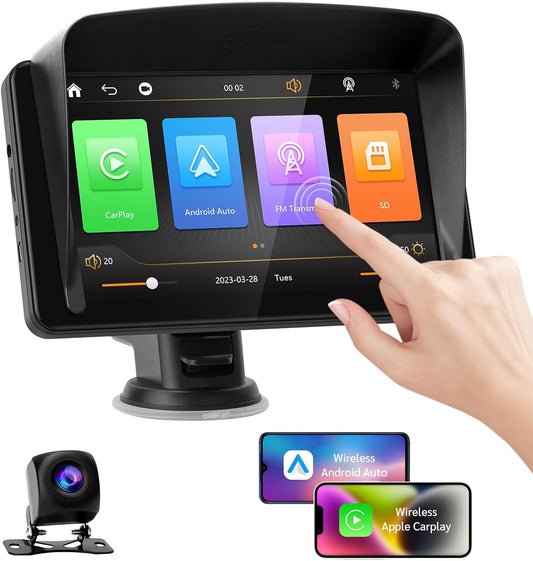 Navigatie Auto Multimedia, GPS, Wireless, Apple CarPlay, Android Auto, Bluetooth 5.0, MirrorLink, Rezolutie HD 1024 x 600, cu Camera Marsarier, Ecran LCD, Touchscreen, 7 inchi, Compatibila cu Google Assistant si Siri, Parasolar, Universala