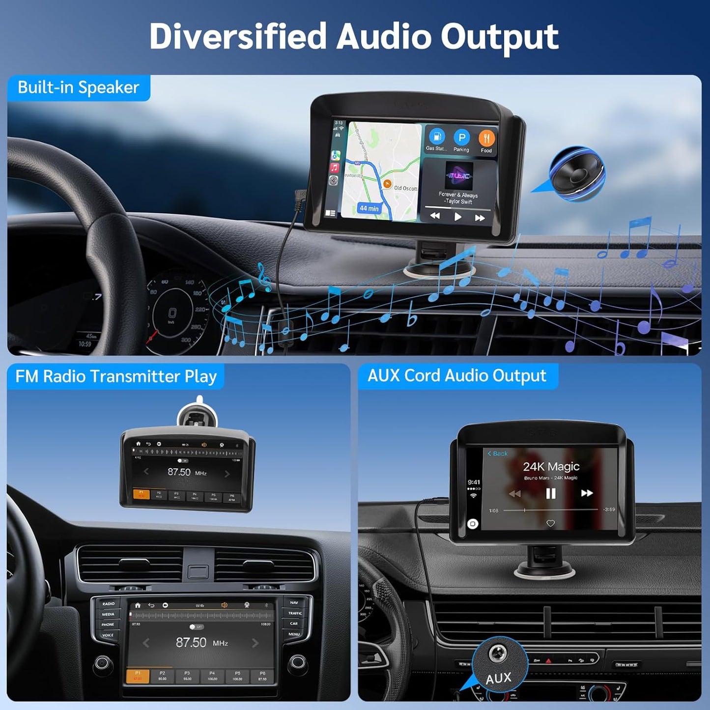 Navigatie Auto Multimedia, GPS, Wireless, Apple CarPlay, Android Auto, Bluetooth 5.0, MirrorLink, Rezolutie HD 1024 x 600, cu Camera Marsarier, Ecran LCD, Touchscreen, 7 inchi, Compatibila cu Google Assistant si Siri, Parasolar, Universala