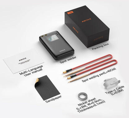 Aparat de sudura in puncte portabil, cu ecran mare color, acumulator 7500 mAh, doua moduri si 90 niveluri, functie powerbank, cu banda de nichel, pentru lipit acumulatori