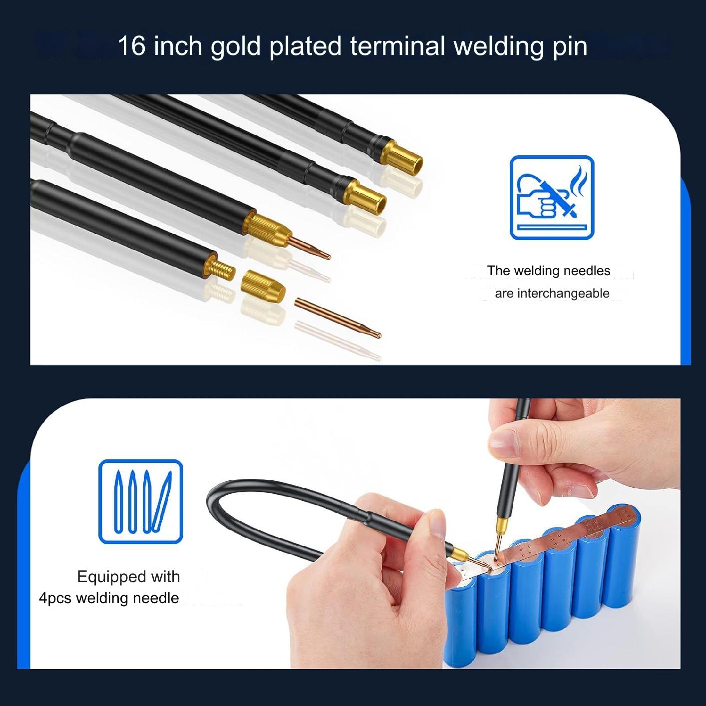 Aparat de sudura in puncte portabil, cu ecran LCD, 120 niveluri reglabile, cu condensator Farad 3000F, cu banda de nichel 0,1-0,3 mm, 4 x electrozi, pentru lipit acumulatori, negru