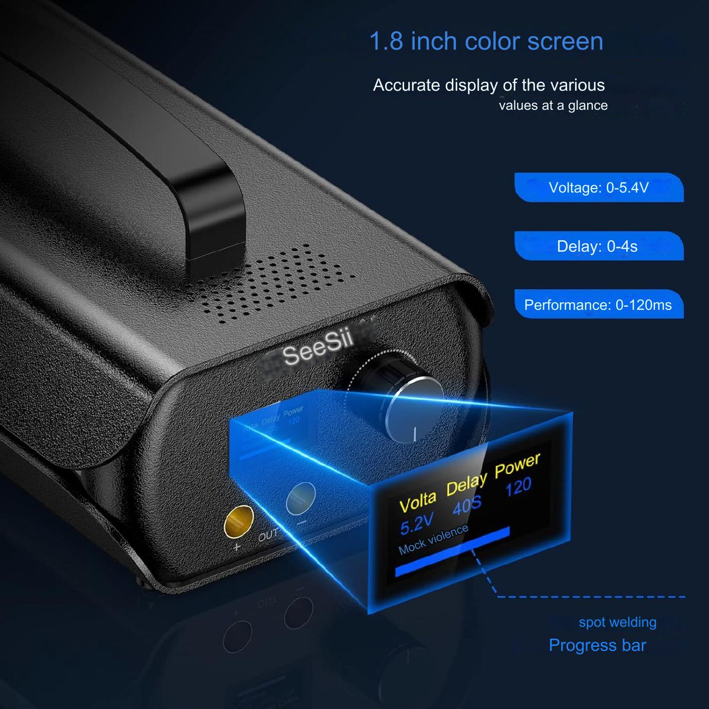 Aparat de sudura in puncte portabil, cu ecran LCD, 120 niveluri reglabile, cu condensator Farad 3000F, cu banda de nichel 0,1-0,3 mm, 4 x electrozi, pentru lipit acumulatori, negru