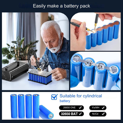Aparat de sudura in puncte portabil, cu ecran LCD, 120 niveluri reglabile, cu condensator Farad 3000F, cu banda de nichel 0,1-0,3 mm, 4 x electrozi, pentru lipit acumulatori, negru