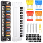 Set panou sigurante auto cu 12 iesiri, 12 V, cu sigurante 5A 10A 15A 20A, cu capac de protectie, rezistent la apa si praf, pentru masina, rulota, barca, autoutilitara, camion