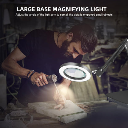 Lampa cosmetica cu brat si lupa, marire 10X, 3 moduri si 10 intensitati iluminare, dimabila, reglabila, rotativa la 360°, 2 in 1 cu baza si clema, pentru machiaj, tatuaje, bijuterii, electronica