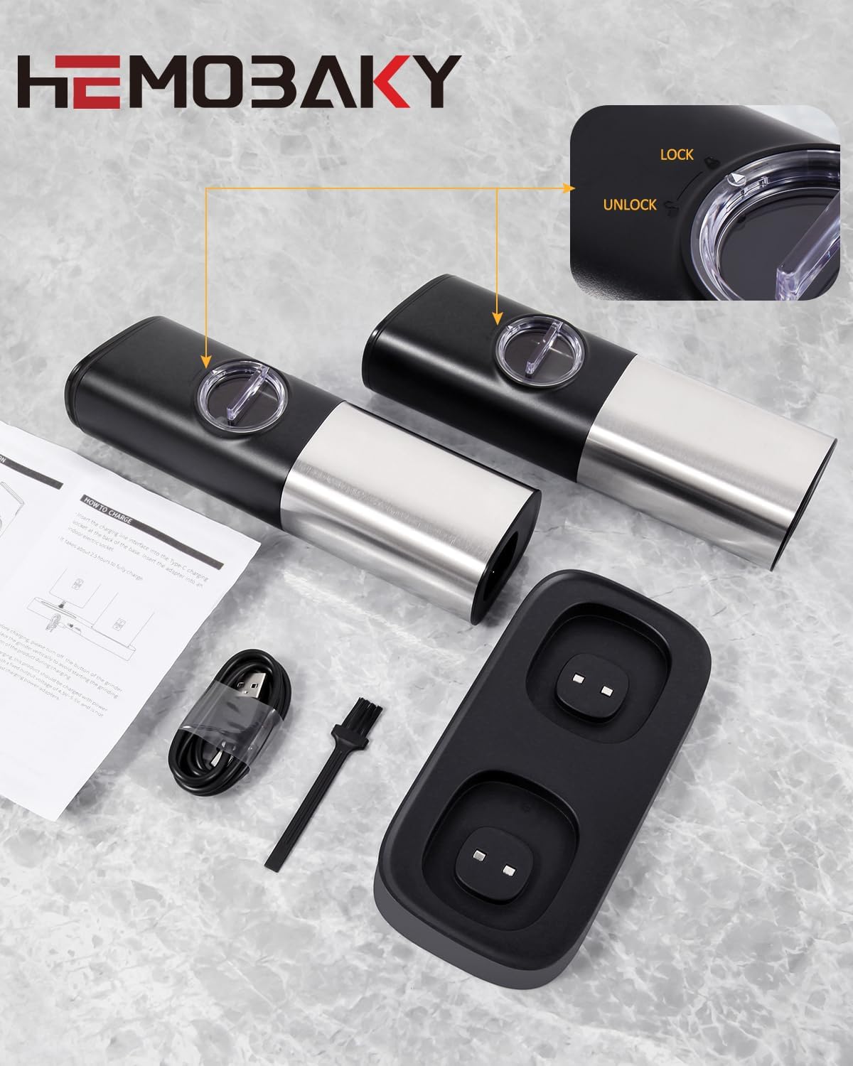 Set 2 rasnite electrice piper, sare sau alte condimente, cu inductie gravitationala, stand incarcare, grosime ajustabila, din otel inoxidabil, pentru bucatarie si gratar