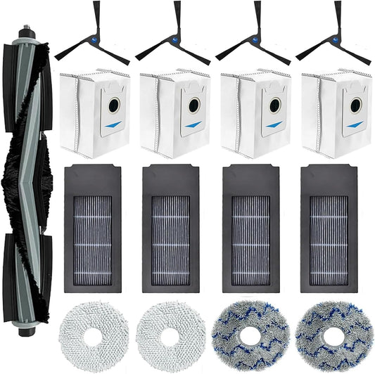 Set 17 accesorii pentru aspirator, compatibile cu Ecovacs Deebot X2, X2 Omni, X2 Pro, DEX86, cu filtru Hepa 4 buc, perie tambur 1 buc, perie laterala 4 buc, mop de microfibra 4 buc, saci de praf 4 buc, accesorii de curatare