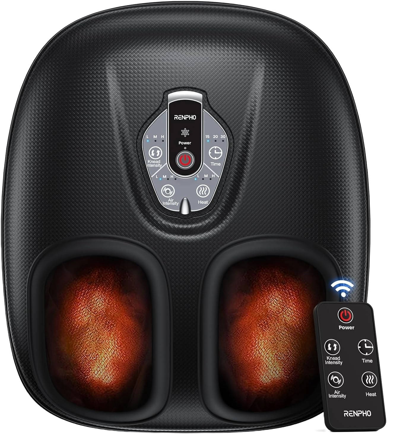 Aparat de masaj Shiatsu pentru picioare cu functie caldura, compresie aer, cu 3 moduri de intensitate, temporizator, telecomanda si Display cu touch, pentru relaxare musculara si ameliorare dureri, Renpho