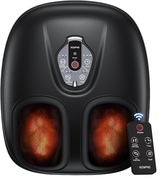 Aparat de masaj Shiatsu pentru picioare cu functie caldura, compresie aer, cu 3 moduri de intensitate, temporizator, telecomanda si Display cu touch, pentru relaxare musculara si ameliorare dureri, Renpho