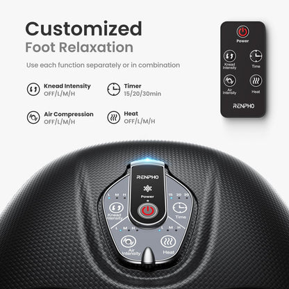 Aparat de masaj Shiatsu pentru picioare cu functie caldura, compresie aer, cu 3 moduri de intensitate, temporizator, telecomanda si Display cu touch, pentru relaxare musculara si ameliorare dureri, Renpho