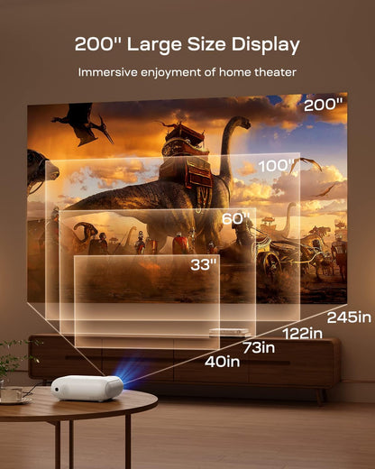 Videoproiector WiFi cu Bluetooth 5.2, Full HD 1080P si Suport 4K, 15000 Lumeni, 400 ANSI, Ecran de 200 inch, Functie Zoom, Control prin Telecomanda, Difuzor Inclus, Incorporat Netflix, YouTube, Disney plus, Compatibil cu Smartphone, PC, TV Stick, PS5