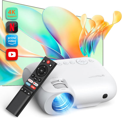 Videoproiector WiFi cu Bluetooth 5.2, Full HD 1080P si Suport 4K, 15000 Lumeni, 400 ANSI, Ecran de 200 inch, Functie Zoom, Control prin Telecomanda, Difuzor Inclus, Incorporat Netflix, YouTube, Disney plus, Compatibil cu Smartphone, PC, TV Stick, PS5