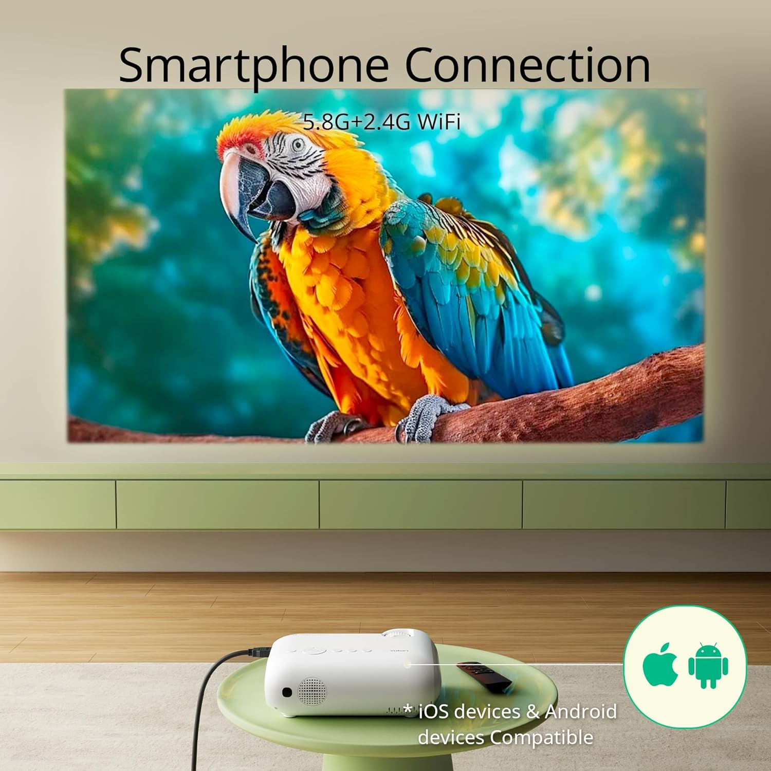 Videoproiector WiFi cu Bluetooth 5.2, Full HD 1080P si Suport 4K, 15000 Lumeni, 400 ANSI, Ecran de 200 inch, Functie Zoom, Control prin Telecomanda, Difuzor Inclus, Incorporat Netflix, YouTube, Disney plus, Compatibil cu Smartphone, PC, TV Stick, PS5