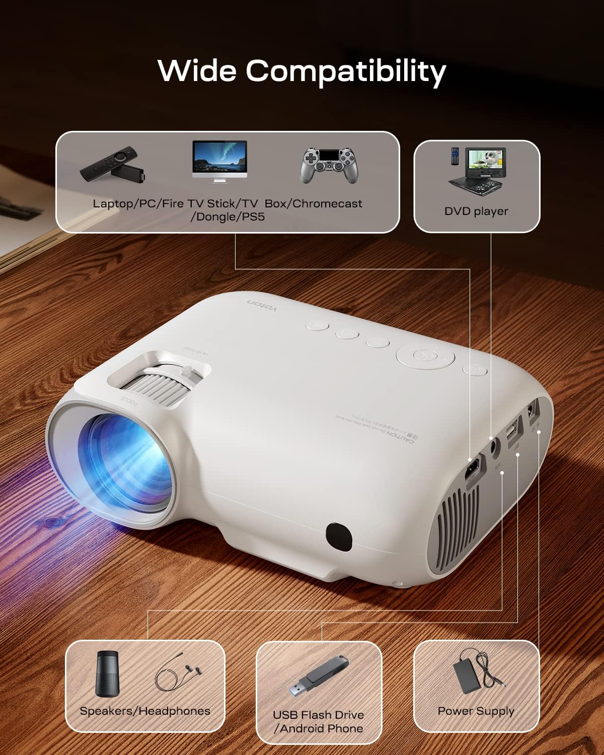 Videoproiector WiFi cu Bluetooth 5.2, Full HD 1080P si Suport 4K, 15000 Lumeni, 400 ANSI, Ecran de 200 inch, Functie Zoom, Control prin Telecomanda, Difuzor Inclus, Incorporat Netflix, YouTube, Disney plus, Compatibil cu Smartphone, PC, TV Stick, PS5
