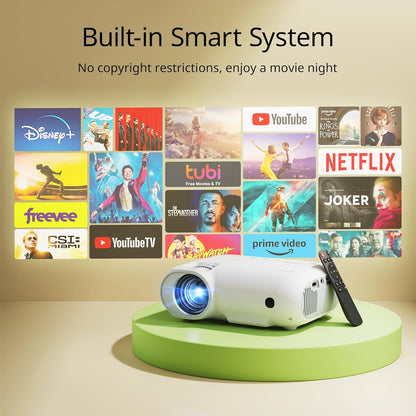 Videoproiector WiFi cu Bluetooth 5.2, Full HD 1080P si Suport 4K, 15000 Lumeni, 400 ANSI, Ecran de 200 inch, Functie Zoom, Control prin Telecomanda, Difuzor Inclus, Incorporat Netflix, YouTube, Disney plus, Compatibil cu Smartphone, PC, TV Stick, PS5