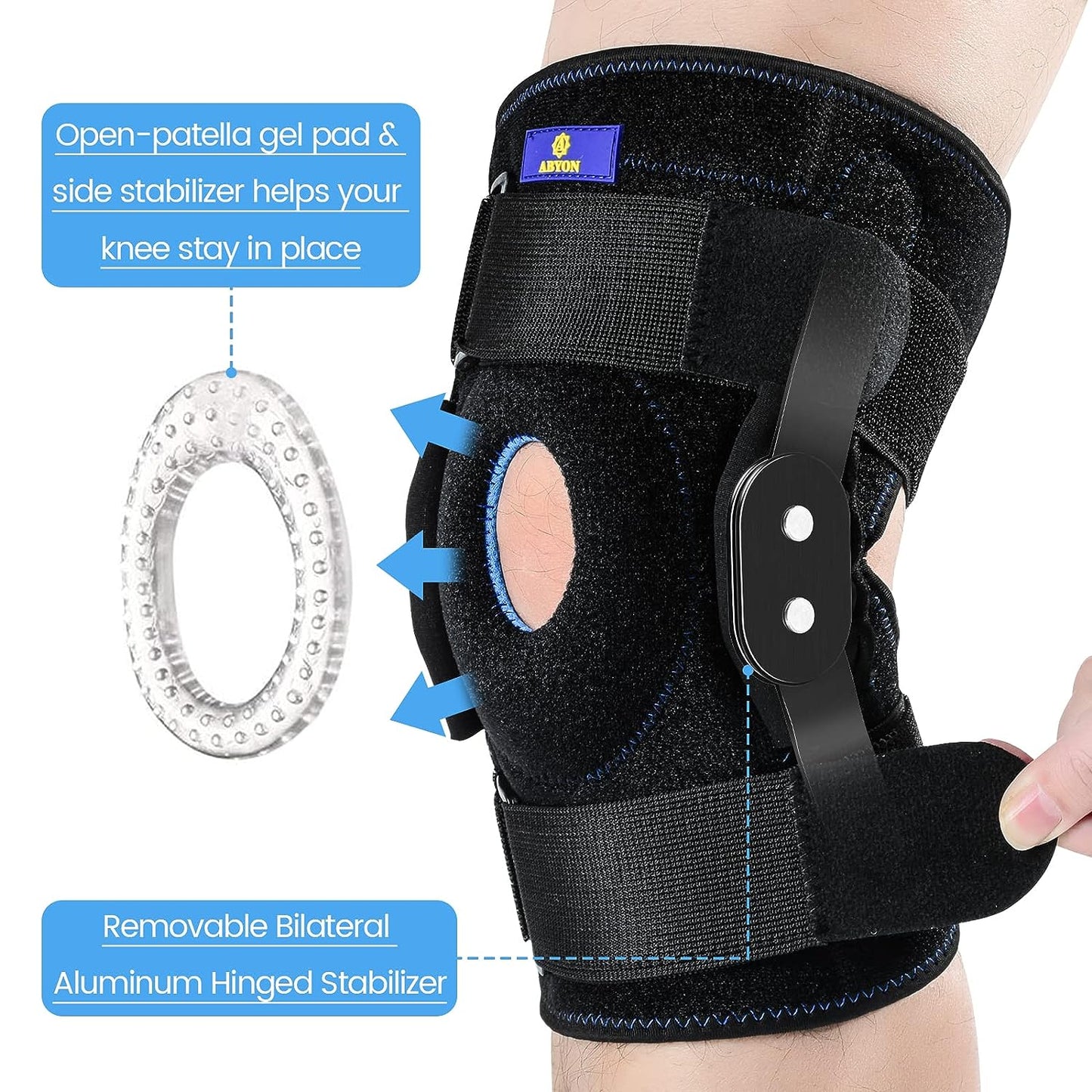 Orteza pentru genunchi ABYON cu atele laterale, suport patelar si ligamente, utilizare postoperator, luxatii, entorse, instabilitate laterala, activitati sportive, marime XL