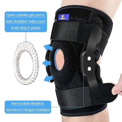 Orteza pentru genunchi ABYON cu atele laterale, suport patelar si ligamente, utilizare postoperator, luxatii, entorse, instabilitate laterala, activitati sportive, marime XL