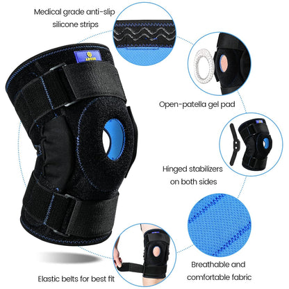 Orteza pentru genunchi ABYON cu atele laterale, suport patelar si ligamente, utilizare postoperator, luxatii, entorse, instabilitate laterala, activitati sportive, marime XL