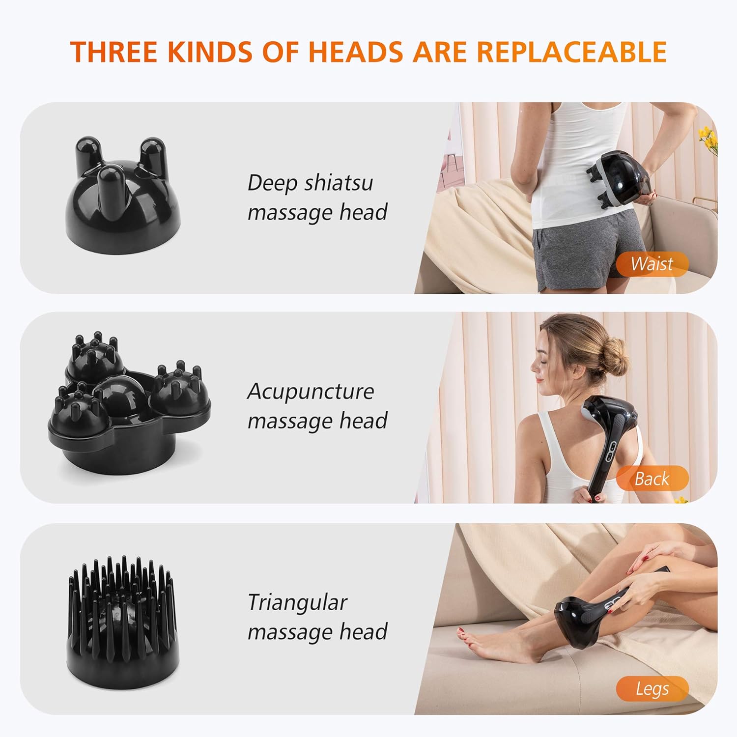 Aparat de masaj profesional Snailax, cu functie de caldura pe 2 zone, multifunctional, portabil, reincarcabil, 3200 pulsatii pe minut, 3 capete, 3 moduri si 3 intensitati cu maner ergonomic, pentru gat, spate, umeri