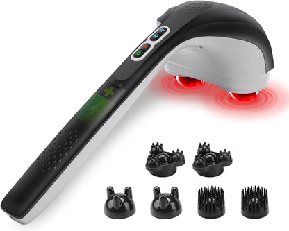 Aparat de masaj profesional Snailax, cu functie de caldura pe 2 zone, multifunctional, portabil, reincarcabil, 3200 pulsatii pe minut, 3 capete, 3 moduri si 3 intensitati cu maner ergonomic, pentru gat, spate, umeri