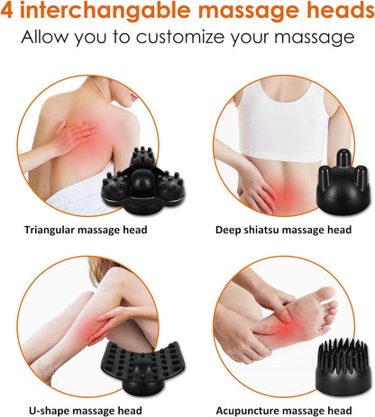 Aparat de masaj profesional Snailax, cu functie de caldura, multifunctional, portabil, reincarcabil, 4 capete, 3 moduri si 3 intensitati reglabile, cu maner ergonomic, pentru gat, spate si umeri