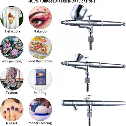 Set 3 aerograf cu dubla actiune, AR30 cu varf de 0.5 mm si rezervor de 7 ml, AR35 cu varf 0.25 mm si rezervor 2 ml, airbrush AR28 cu alimentare prin aspiratie, varf de 0.35 mm si rezervor de sticla de 5-22 ml, pentru arta, modelare, tatuaje, decorare tort