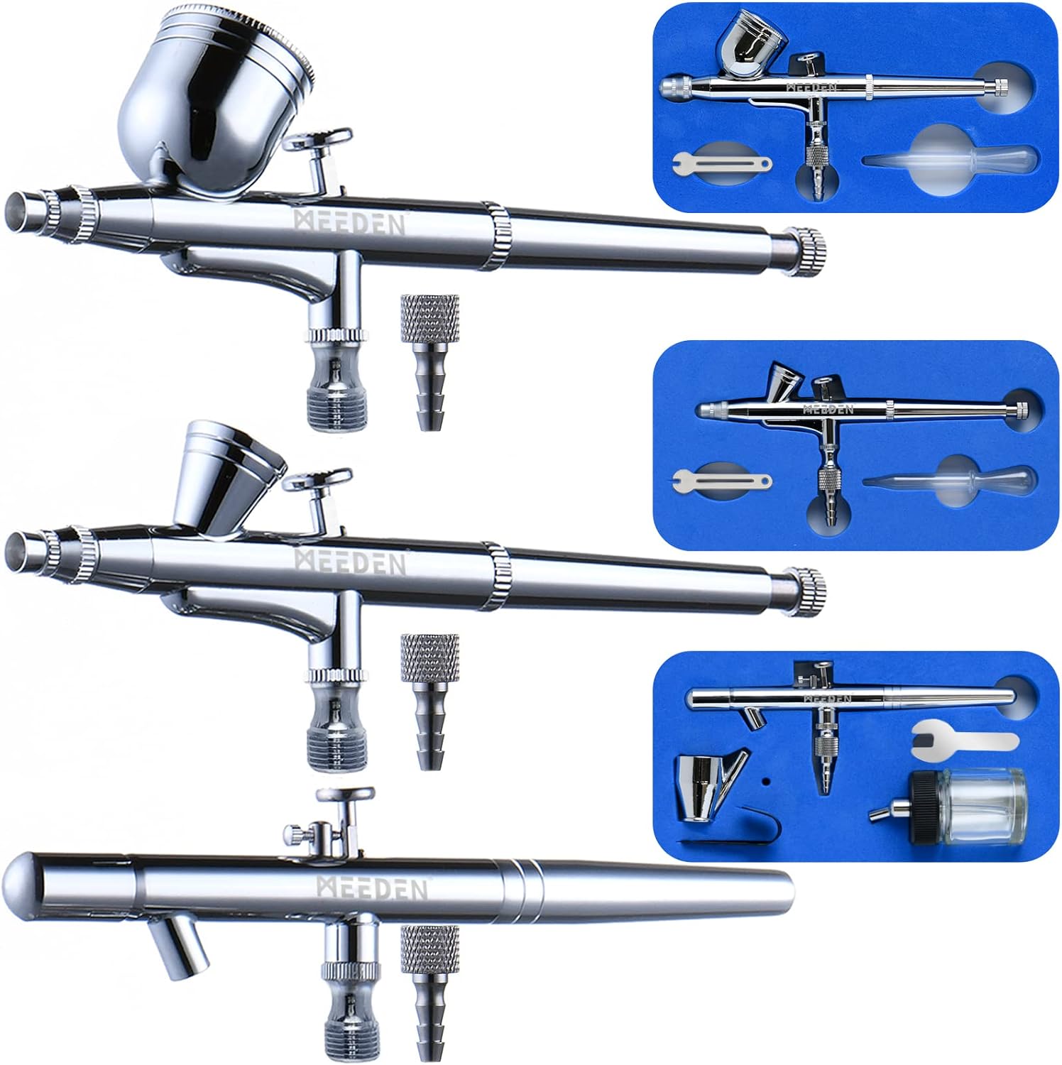 Set 3 aerograf cu dubla actiune, AR30 cu varf de 0.5 mm si rezervor de 7 ml, AR35 cu varf 0.25 mm si rezervor 2 ml, airbrush AR28 cu alimentare prin aspiratie, varf de 0.35 mm si rezervor de sticla de 5-22 ml, pentru arta, modelare, tatuaje, decorare tort