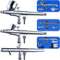 Set 3 aerograf cu dubla actiune, AR30 cu varf de 0.5 mm si rezervor de 7 ml, AR35 cu varf 0.25 mm si rezervor 2 ml, airbrush AR28 cu alimentare prin aspiratie, varf de 0.35 mm si rezervor de sticla de 5-22 ml, pentru arta, modelare, tatuaje, decorare tort