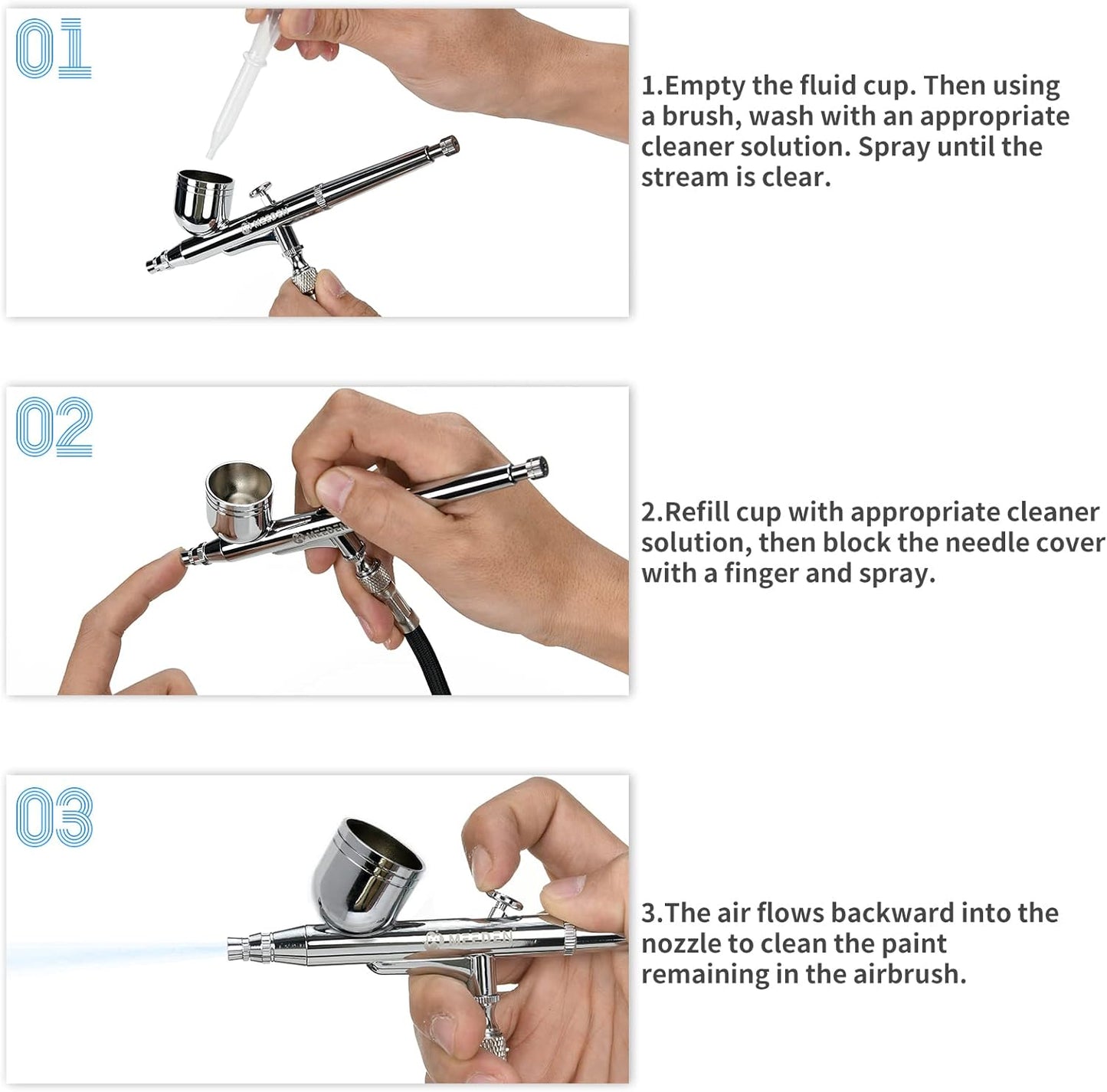 Set 3 aerograf cu dubla actiune, AR30 cu varf de 0.5 mm si rezervor de 7 ml, AR35 cu varf 0.25 mm si rezervor 2 ml, airbrush AR28 cu alimentare prin aspiratie, varf de 0.35 mm si rezervor de sticla de 5-22 ml, pentru arta, modelare, tatuaje, decorare tort