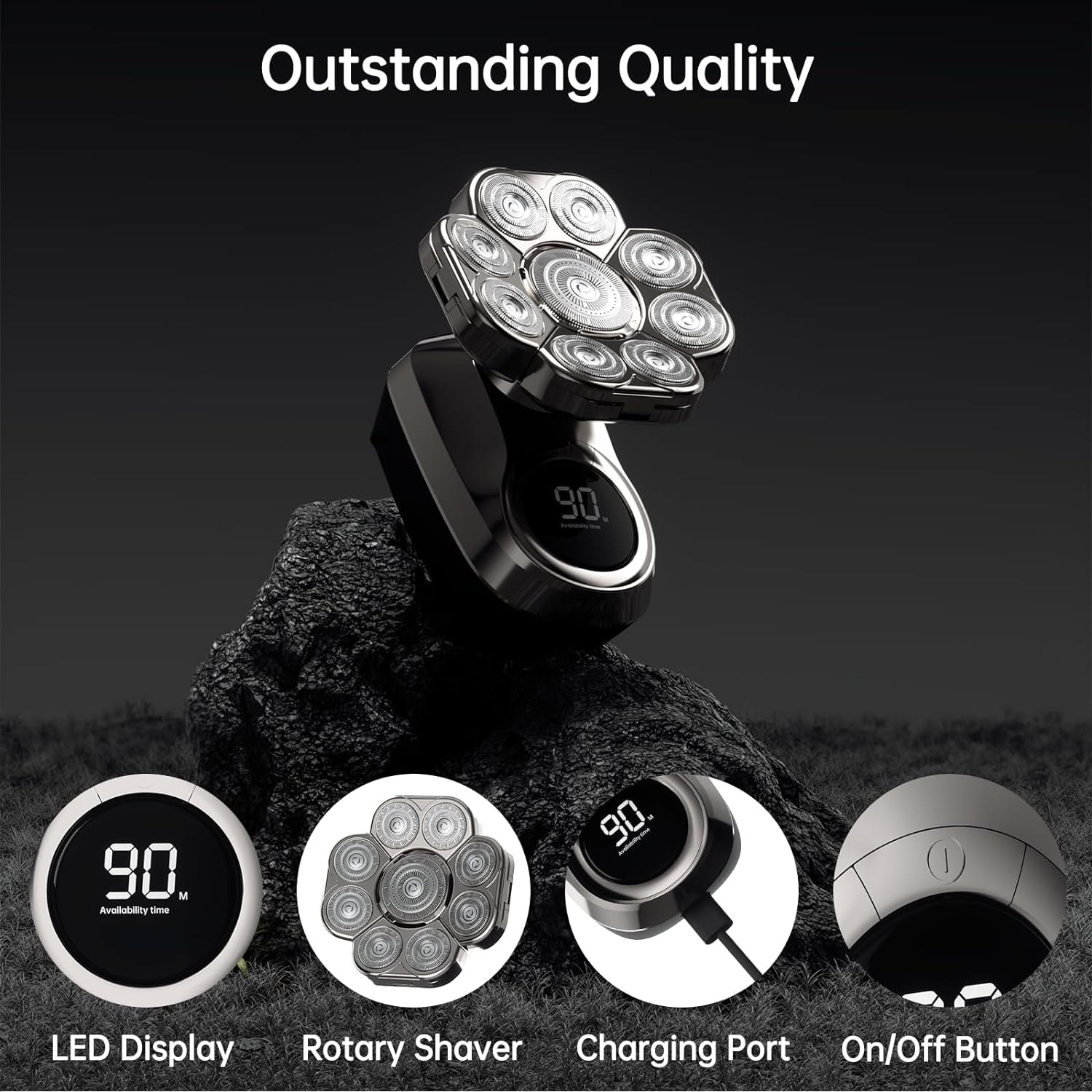 Aparat de ras electric 9D cu cap rotativ, 6 in 1, rezistent la apa IPX7, umed si uscat, cu afisaj LCD, reincarcabil USB, multifunctional, pentru cap si fata