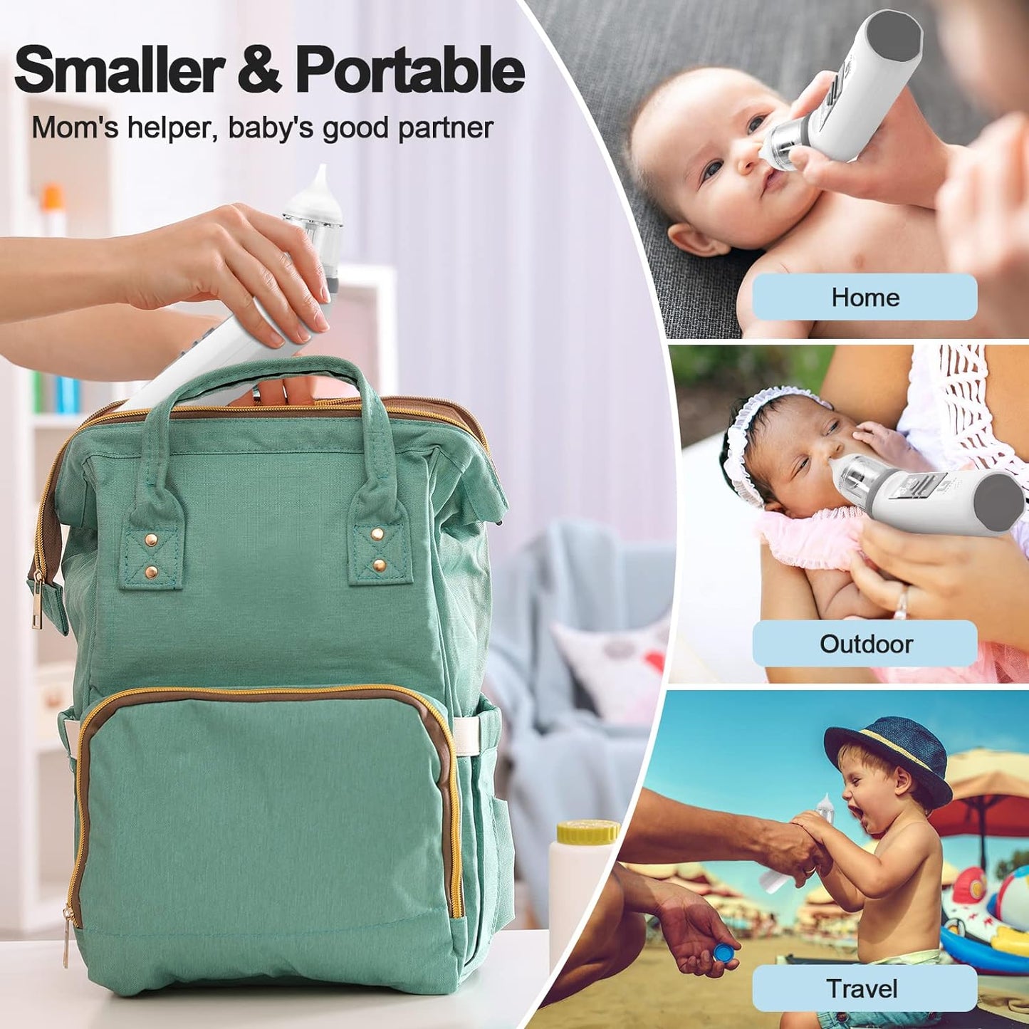 Aspirator Nazal Electric, pentru Bebelusi si Copii, cu Muzica si Lumini RGB, 5 Trepte de Aspirare, Portabil, Incarcare USB, cu Baterie Reincarcabila 600mAh, Putere de aspirare mare 58-68 kpa, Display LCD, 3 Capete de silicon, Alb