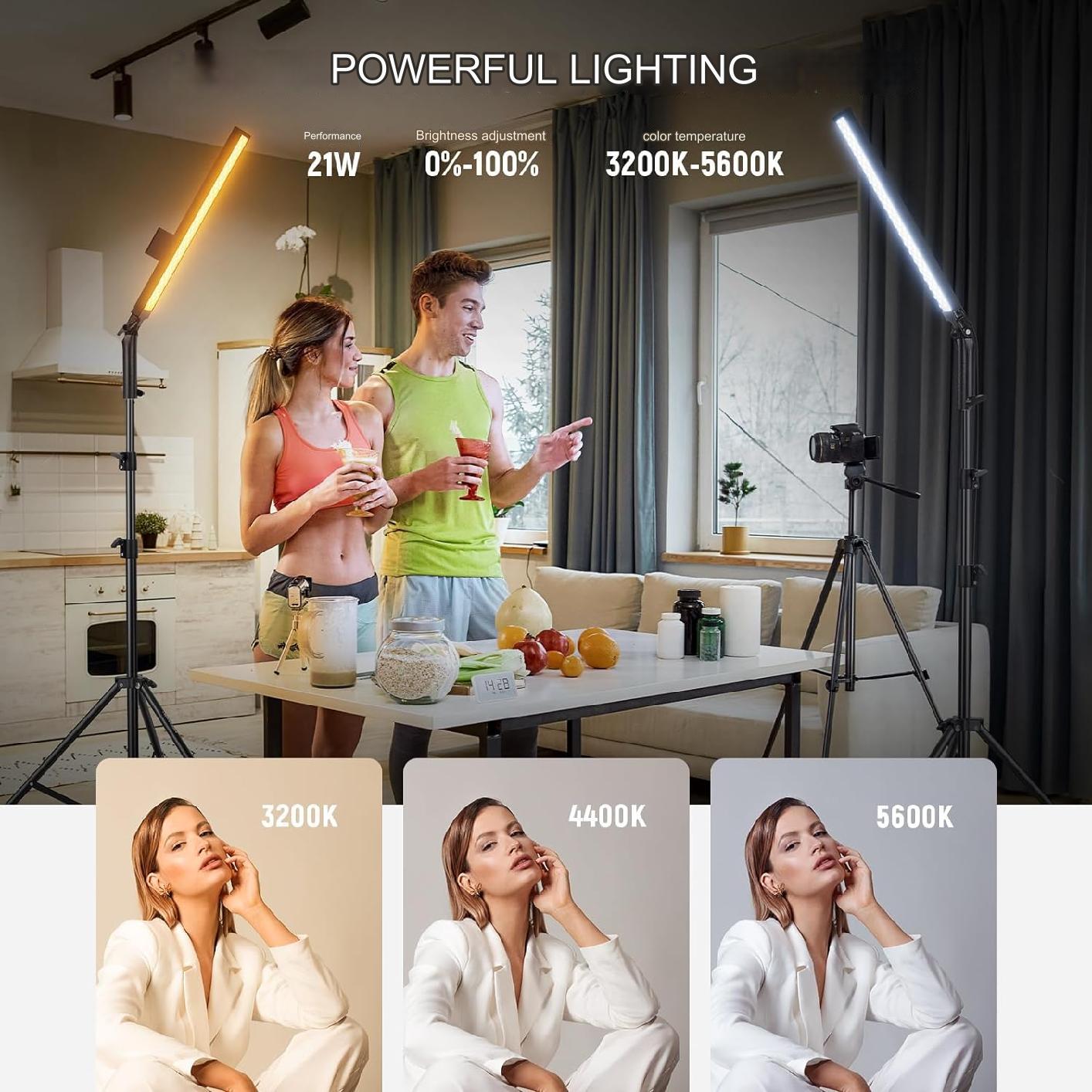 Kit de lumina continua, 2 lumini studio LED, cu display LCD, telecomanda, 4 filtre de culoare, 210 LED-uri CRI97, 3200K-5600K, Luminozitate reglabila 0-100%, alimentare duala, cu 2 buc trepied reglabil si geanta de depozitare si transport, Neewer BH20B