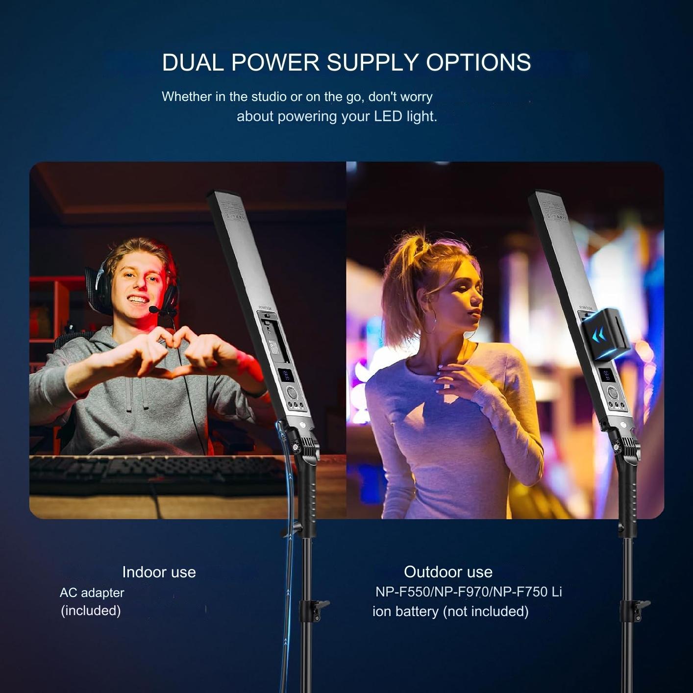 Kit de lumina continua, 2 lumini studio LED, cu display LCD, telecomanda, 4 filtre de culoare, 210 LED-uri CRI97, 3200K-5600K, Luminozitate reglabila 0-100%, alimentare duala, cu 2 buc trepied reglabil si geanta de depozitare si transport, Neewer BH20B
