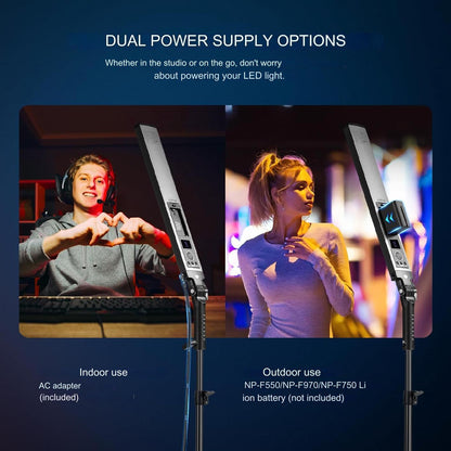 Kit de lumina continua, 2 lumini studio LED, cu display LCD, telecomanda, 4 filtre de culoare, 210 LED-uri CRI97, 3200K-5600K, Luminozitate reglabila 0-100%, alimentare duala, cu 2 buc trepied reglabil si geanta de depozitare si transport, Neewer BH20B