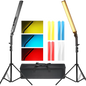 Kit de lumina continua, 2 lumini studio LED, cu display LCD, telecomanda, 4 filtre de culoare, 210 LED-uri CRI97, 3200K-5600K, Luminozitate reglabila 0-100%, alimentare duala, cu 2 buc trepied reglabil si geanta de depozitare si transport, Neewer BH20B