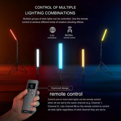 Kit de lumina continua, 2 lumini studio LED, cu display LCD, telecomanda, 4 filtre de culoare, 210 LED-uri CRI97, 3200K-5600K, Luminozitate reglabila 0-100%, alimentare duala, cu 2 buc trepied reglabil si geanta de depozitare si transport, Neewer BH20B