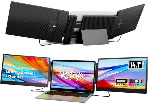 Monitor portabil pentru laptop, 14.1 inch, FullHD, Tri-Screen, 16:9, contrast 1000:1, Plug & Play, functie Mirror si Extend, mod Portret si Landscape, stand ajustabil, difuzor incorporat, pentru laptop Mac, Windows, Chrome de la 13 inch la 17 inch