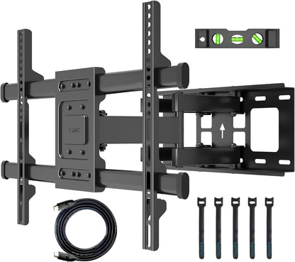 Suport TV de Perete, Universal, Diagonala 32”- 80”, Max 60kg, Vesa 200x100–600x400 mm, Brat Reglabil, Rotire 60°, Inclinare 20°, Extindere si Retragere 65-390mm, Cablu HDMI 1.8m, 1 boloboc, 5 coliere, pentru Televizoare Plate sau Curbate, BONTEC, Negru