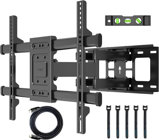 Suport TV de Perete, Universal, Diagonala 32”- 80”, Max 60kg, Vesa 200x100–600x400 mm, Brat Reglabil, Rotire 60°, Inclinare 20°, Extindere si Retragere 65-390mm, Cablu HDMI 1.8m, 1 boloboc, 5 coliere, pentru Televizoare Plate sau Curbate, BONTEC, Negru