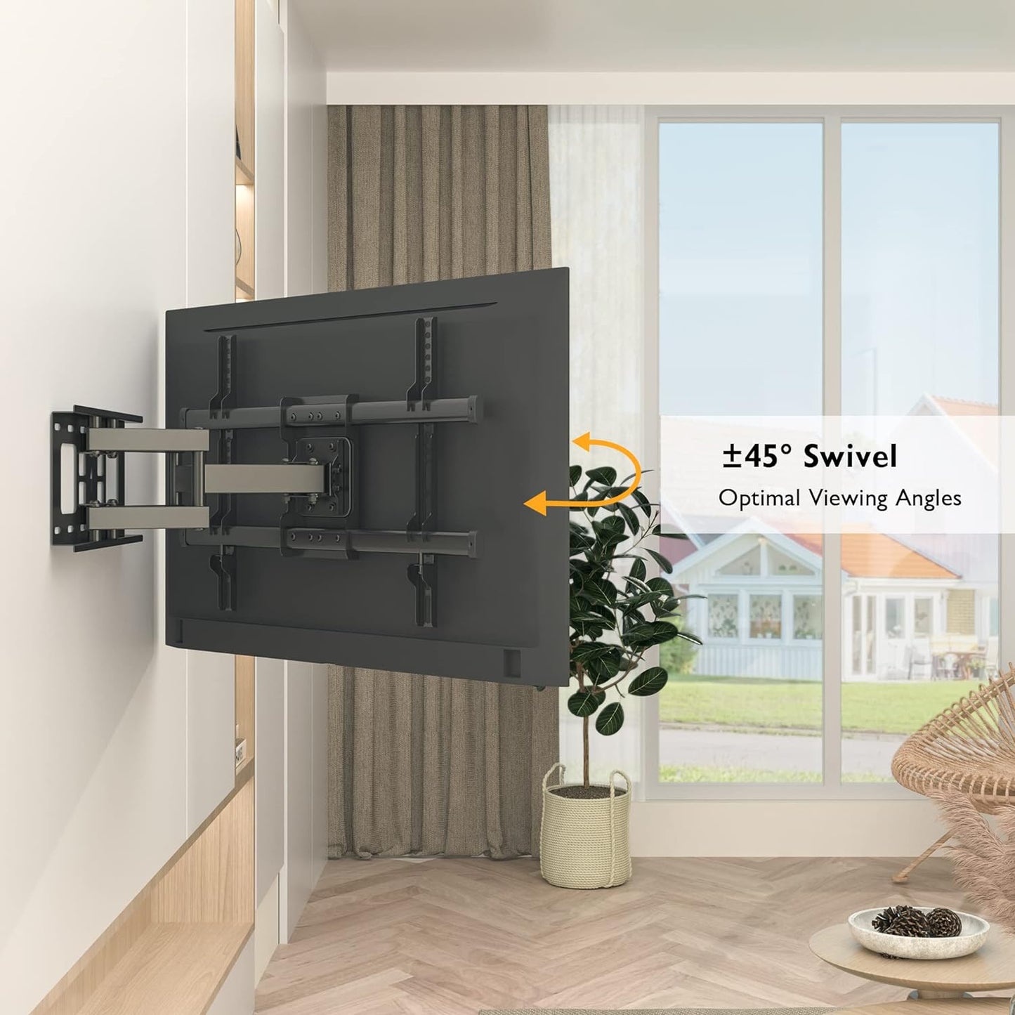 Suport TV de Perete, Universal, Diagonala 32”- 80”, Max 60kg, Vesa 200x100–600x400 mm, Brat Reglabil, Rotire 60°, Inclinare 20°, Extindere si Retragere 65-390mm, Cablu HDMI 1.8m, 1 boloboc, 5 coliere, pentru Televizoare Plate sau Curbate, BONTEC, Negru